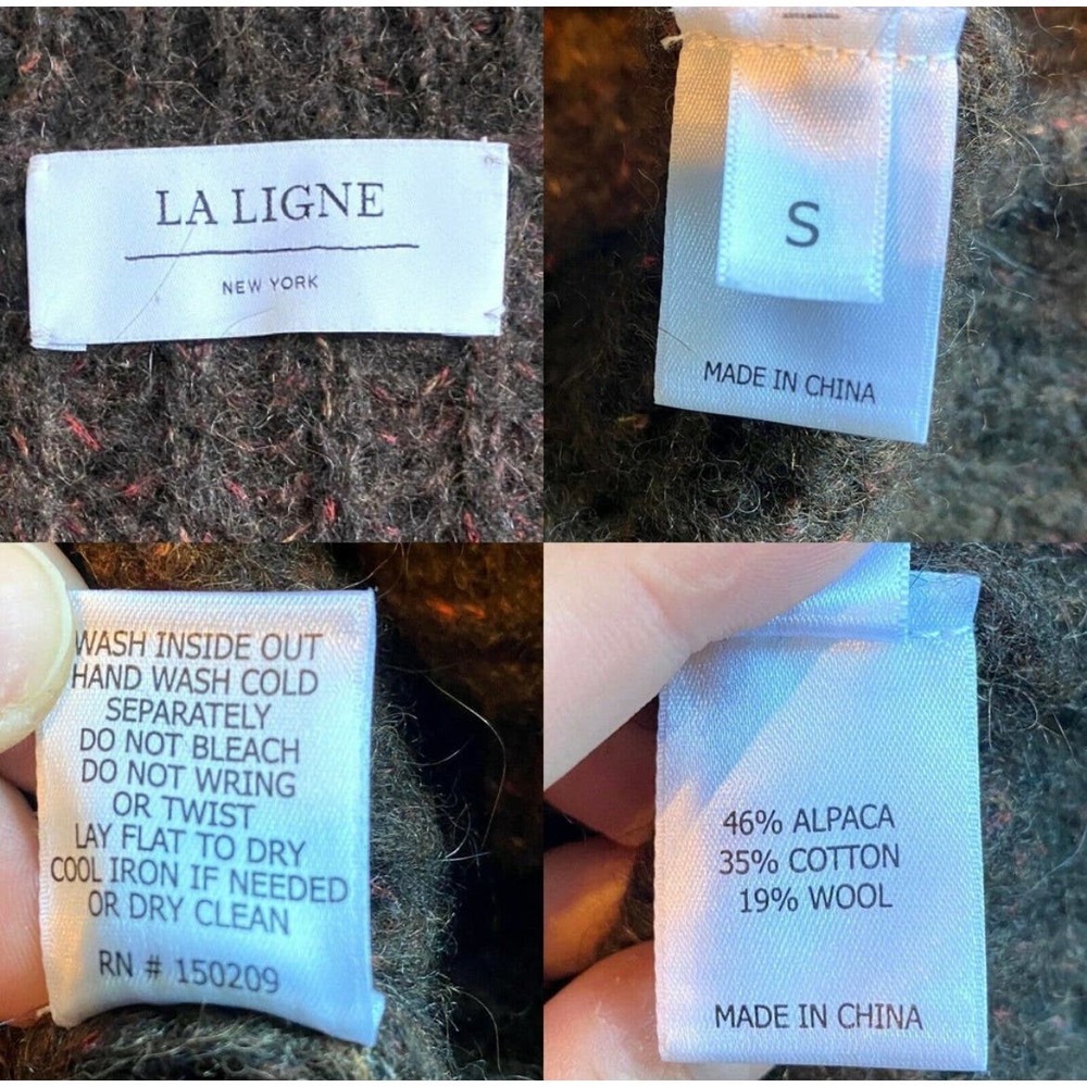 LA LIGNE Brown Sweater Fuzzy Wuzzy Pullover V-Neck Alpaca Cotton Wool Red Trim S - Picture 8 of 12